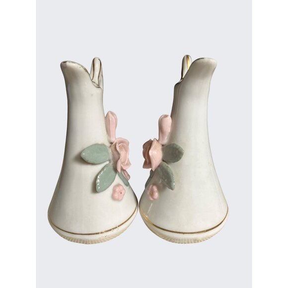Vintage Ceramic Floral Salt & Pepper Shakers - Rose Design Gold Accents Set Of 2 - Picture 4 of 9